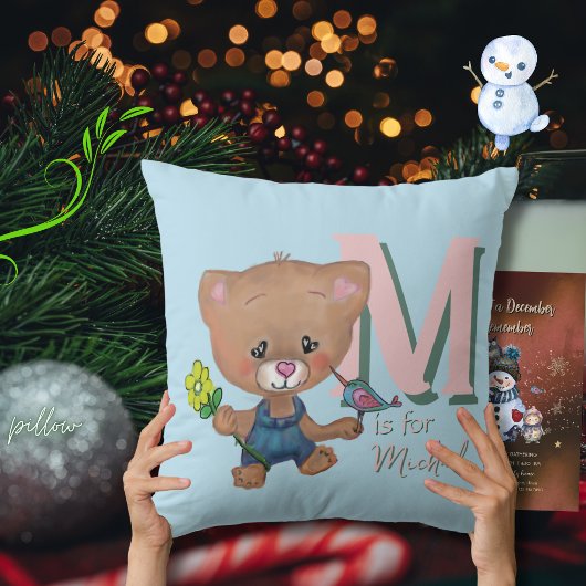 Coussin Bébé mignon Ours Teddy Bleu clair