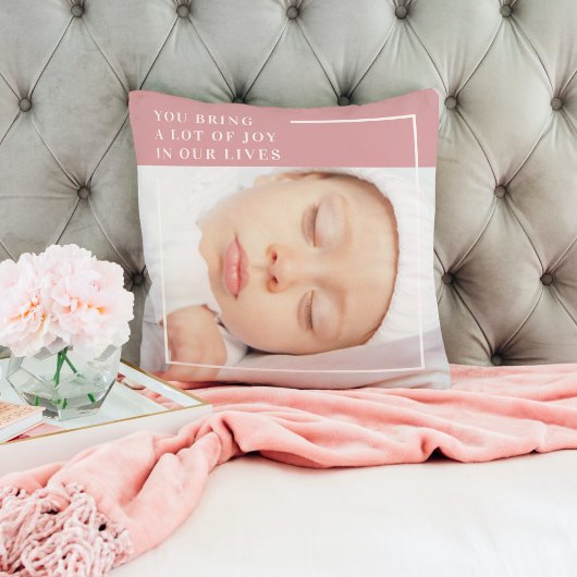 Coussin Bébé Mignon Photo | Rose & Blanc | Citation