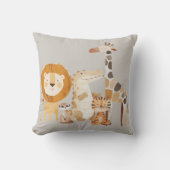 Coussin Bébé mignon Safari Animaux sur Smokey Beige (Recto)