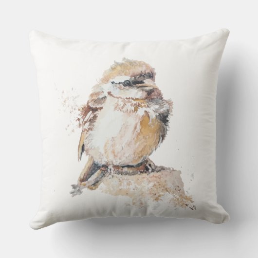 Coussin Bébé Moineau à l'aquarelle avec des plumes ébourif (Verso)