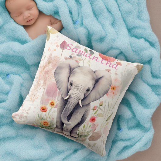 Coussin Bébé mou Eléphant Pastel Aquarelle Fleur de printe