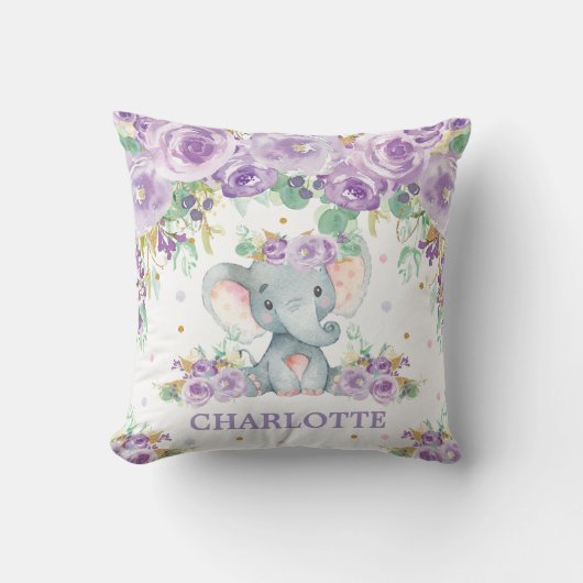 Coussin Bébé mou Eléphant violet Floral Girl Nursery (Recto)