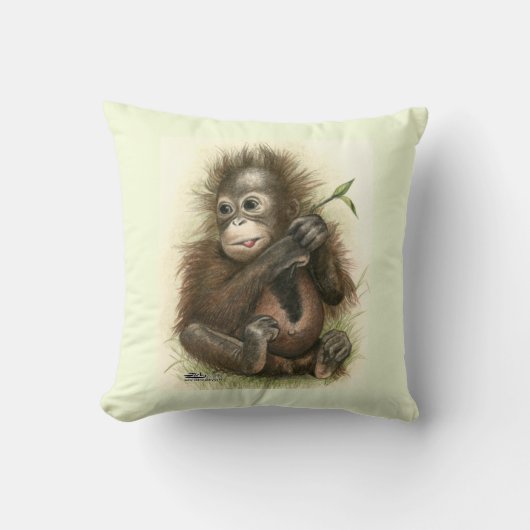 Coussin Bébé orang-outan avec des feuilles (Recto)