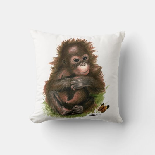 Coussin Bébé orang-outan et papillon (Recto)