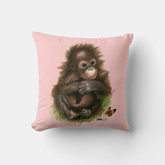Coussin Bébé orang-outan et papillon (Recto)
