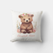 Coussin Bébé ours Monogram Fleurs Roses Garderie (Recto)