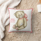 Coussin Bébé Ours rose Ruban Aquarelle Bébé Fille (Couverture)