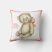 Coussin Bébé Ours rose Ruban Aquarelle Bébé Fille (Verso)
