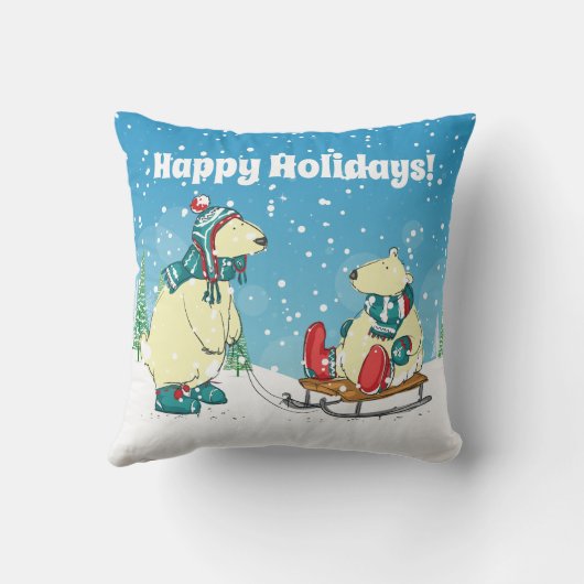 Coussin Bébé ours sur traîneau en hiver Neige un enfant fe (Verso)