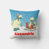 Coussin Bébé ours sur traîneau en hiver Neige un enfant fe (Recto)