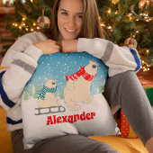 Coussin Bébé ours sur traîneau en hiver Neige un enfant fe