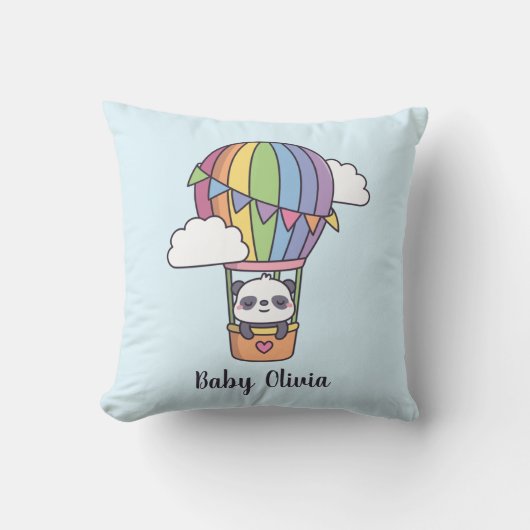 Coussin Bébé panda mignon dans un ballon à air chaud décor (Recto)