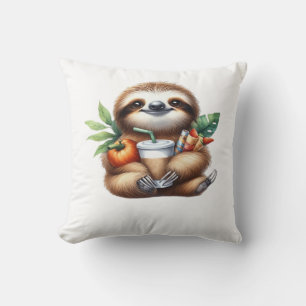 Coussin Bébé paresseux mignon avec café à la citrouille et