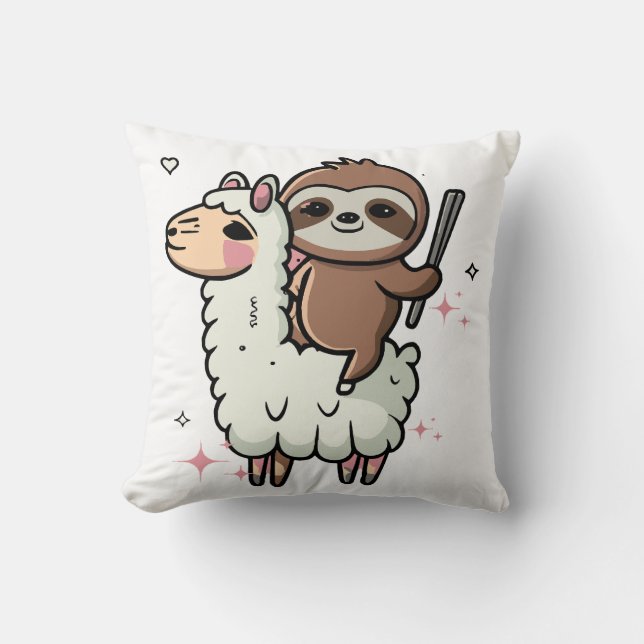 Coussin Bébé paresseux mignon et lama  (Recto)