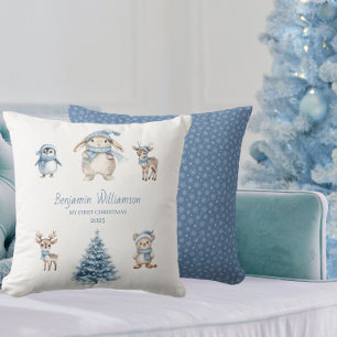Coussin Bébé personnalisé Mon 1er Noël Woodland