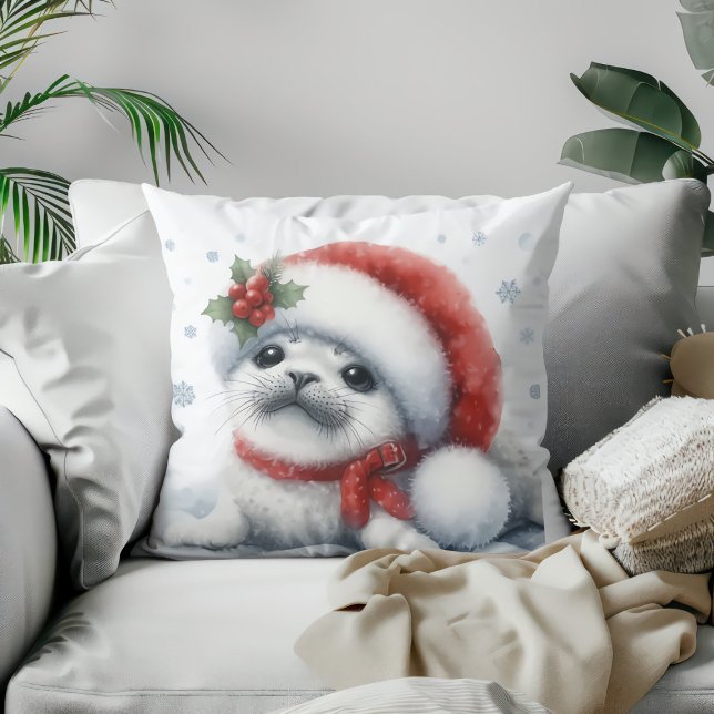 Coussin Bébé phoque des Fêtes adorable  (Créateur téléchargé)