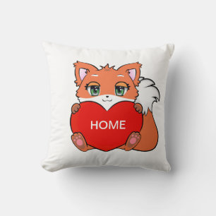 Coussin Bébé renard mignon avec cœur et maison personnalis