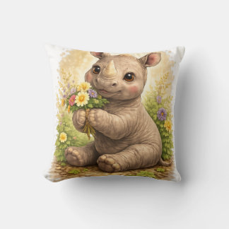 Coussin Bébé Rhinocéros Mignon Avec Des Fleurs Animal De S