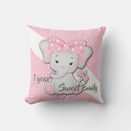 Coussin Bébé rose blanc gris dessin animé éléphant personn (Recto)