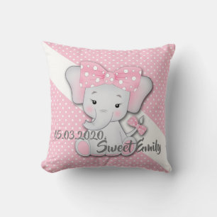 Coussin Bébé rose blanc gris dessin animé éléphant personn
