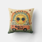Coussin Bébé souriant rétro groovy Soleil, vibrations de p (Verso)