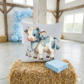 Coussin Bébé vache à carreaux bleus esthétique de ferme pa