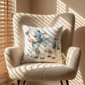 Coussin Bébé vache à carreaux bleus esthétique de ferme pa