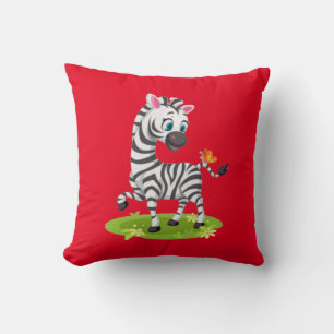 Coussin Bébé Zèbre Dessin Jouer avec Papillon-23960