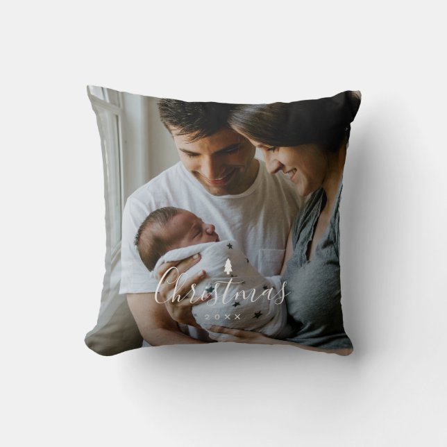 Coussin Bébé's First Christmas Custom 2-photo White Script (Recto)