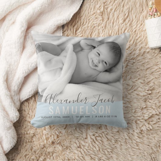 Coussin BÉBY Boy Blue Keepsaké Nom Date de naissance PHOTO (Couverture)