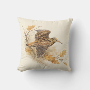 Coussin Bécasse en vol, Art de la nature en forêt automnal
