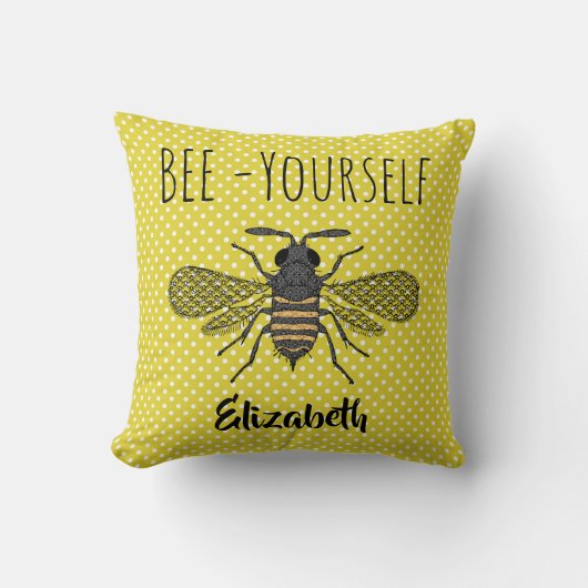 Coussin BEE Vous Même Tendance Motif Points Jaunes Nommés (Recto)