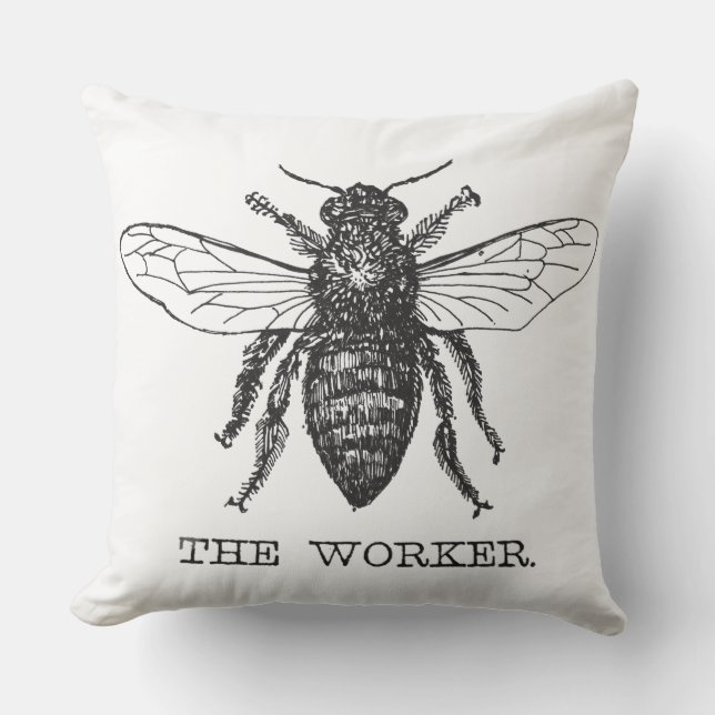 Coussin Bee Worker Honey Black Bumblebee (Recto)