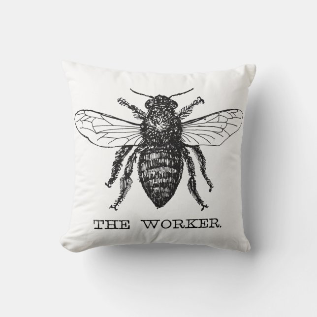 Coussin Bee Worker Honey Black Bumblebee (Recto)