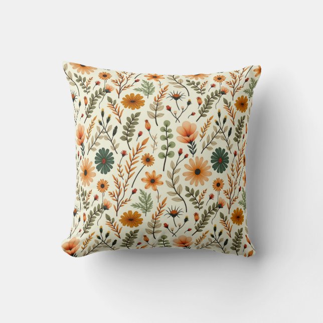 Coussin Beige and Brown Boho Flowers (Recto)