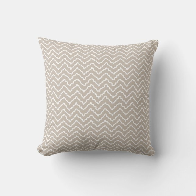 Coussin Beige And White Squiggly Chevron Zigzag Pattern (Recto)