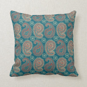 Coussin beige bleu rouge de Heffalumps Paisley,