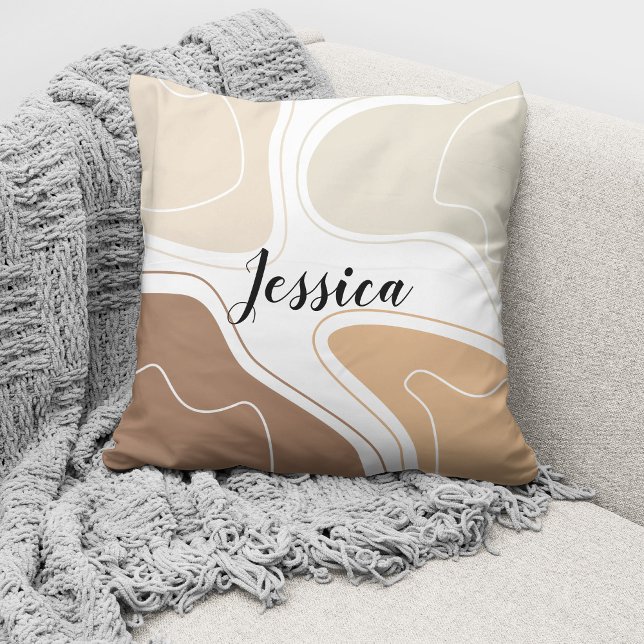 Coussin Beige Brown Moderne Abstrait Boho Nom du Motif (Créateur téléchargé)
