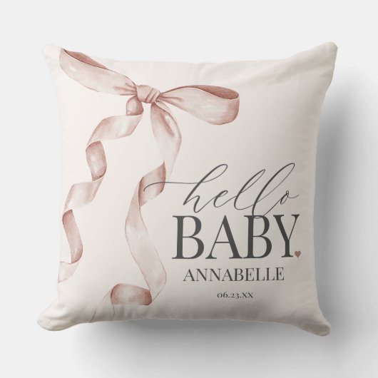 Coussin Beige Coquette Bow Girl Baby shower Cadeau (Recto)