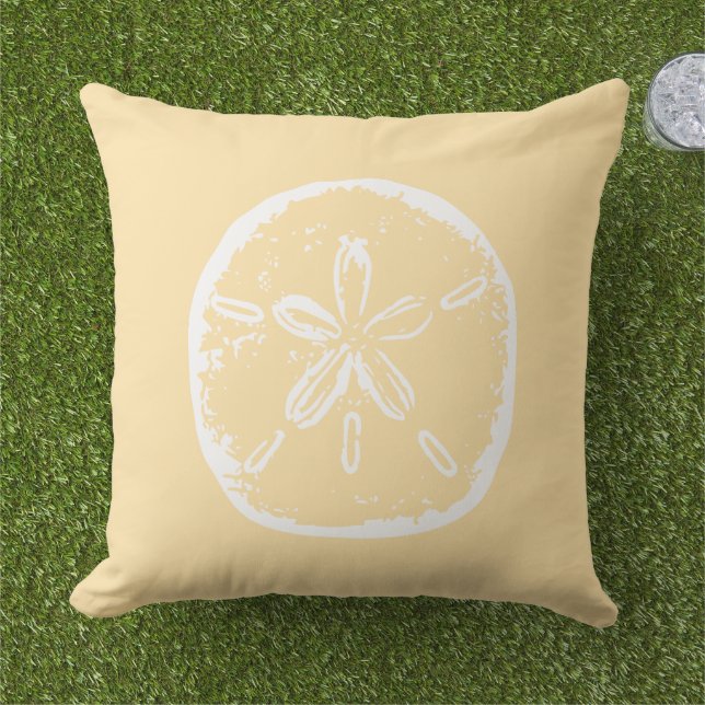 Coussin Beige de plage et coquille de dollar de sable blan (Herbe)