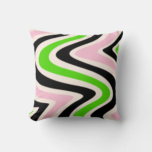 Coussin Beige Noir Rose Vert Tourbillon Abstrait