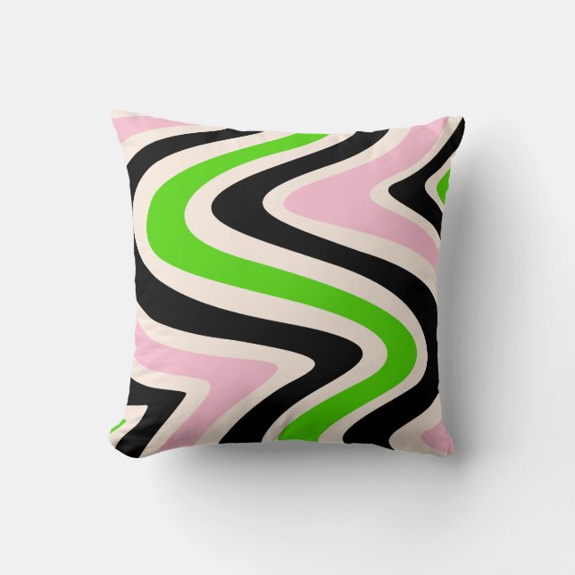 Coussin Beige Noir Rose Vert Tourbillon Abstrait (Recto)