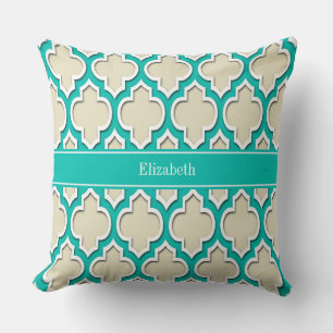Coussin Beige Turquoise Blanc Marocain #4DS Turquoise Nom 