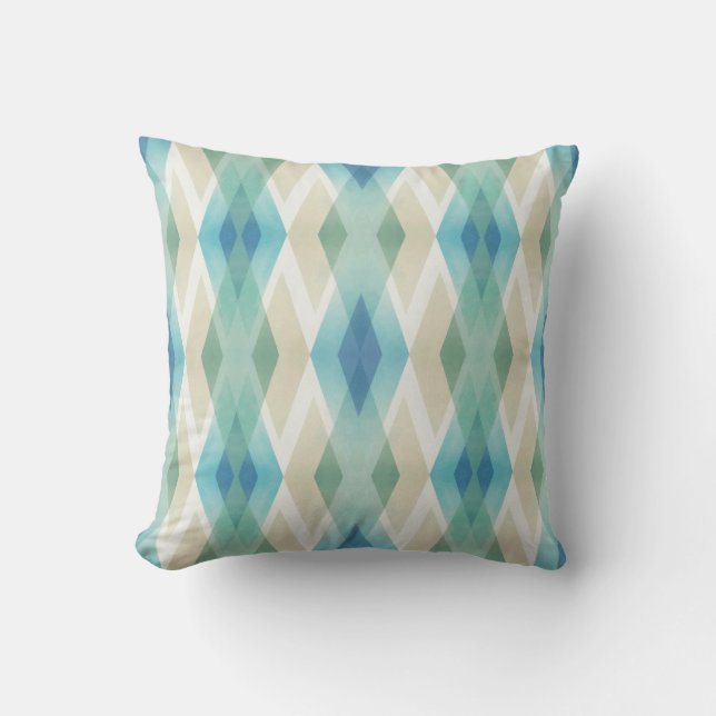 Coussin Beige Vert Bleu Blanc Turquoise Rhombus Motif (Recto)