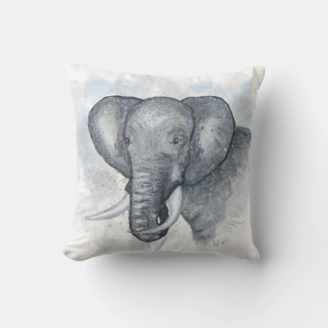Coussin Bel Éléphant Argenté Pailleté (Recto)