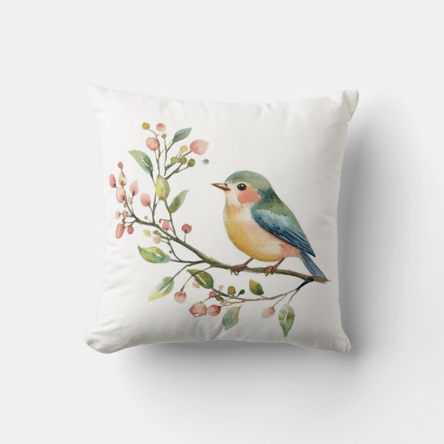 Coussin Bel Oiseau Aquarelle (Recto)