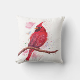 Coussin Bel Oiseau Rouge Étincelant