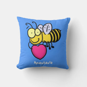 Coussin Belle abeille drôle avec dessin animé du coeur