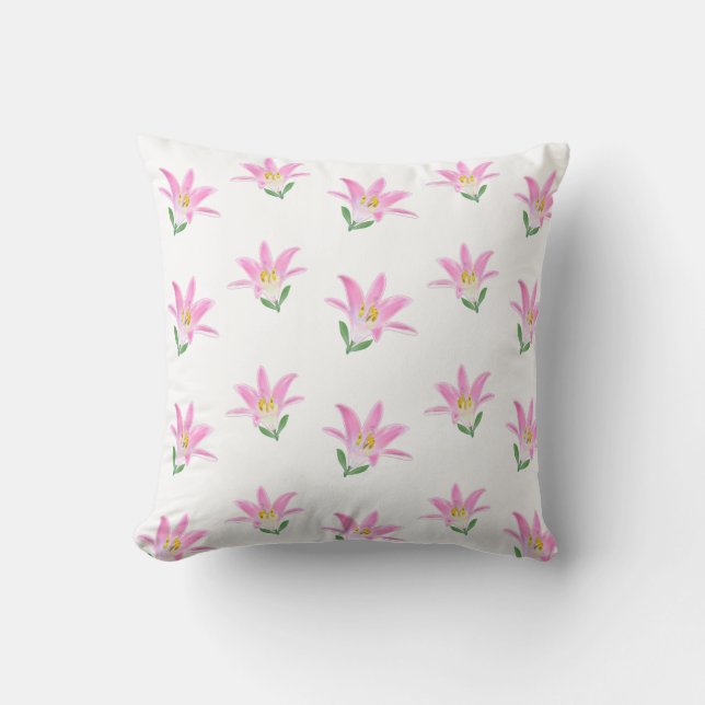 Coussin Belle Amaryllis rose sur blanc (Recto)