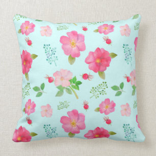 Coussin Belle aquarelle de roses et de cynorrhodons de